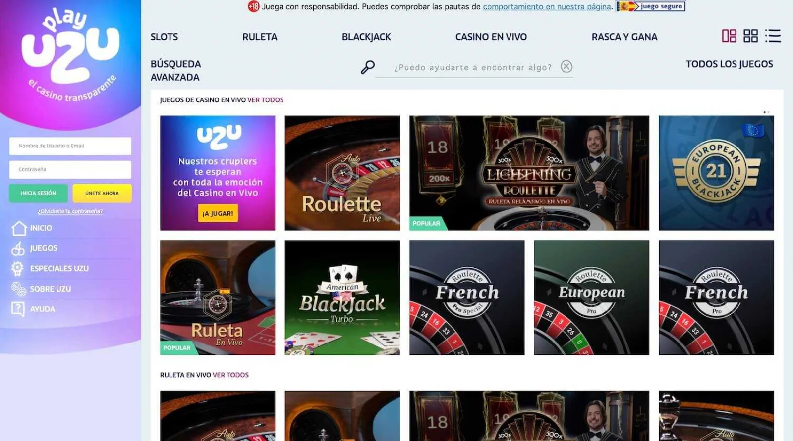 PlayUZU App movil y Casino en vivo
